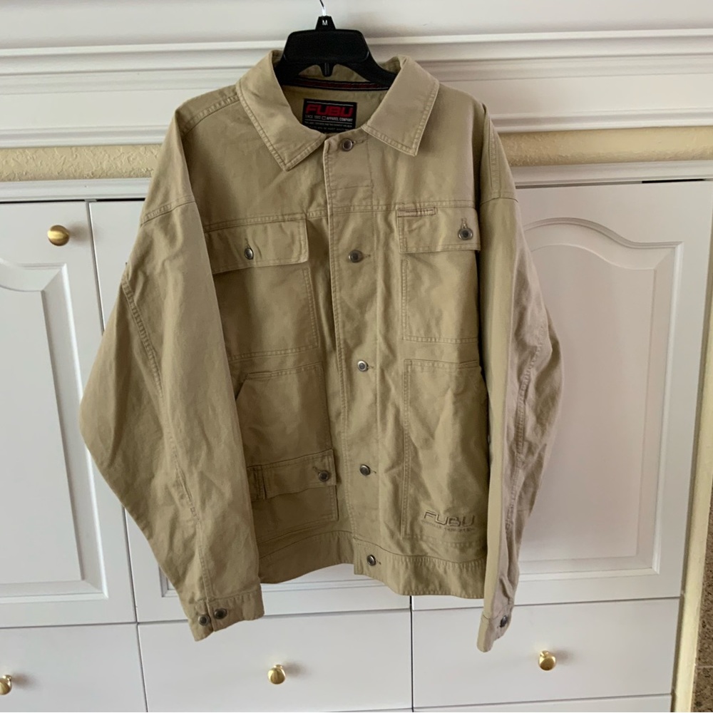 FUBU tan cotton trucker jacket size XXL